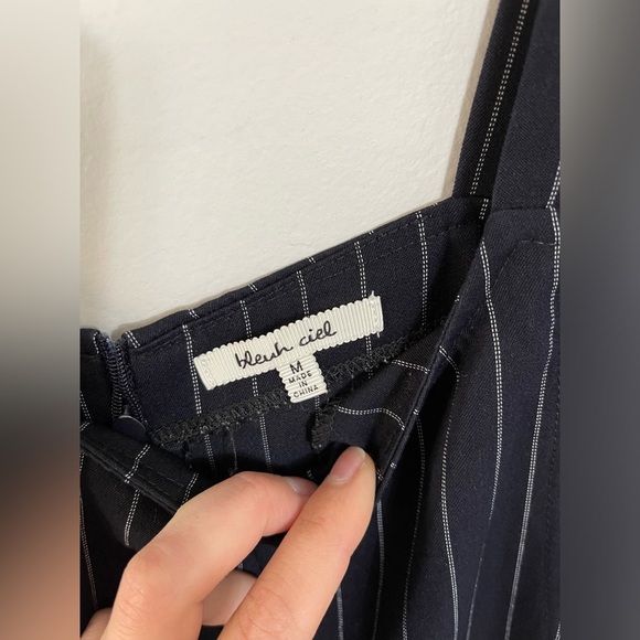 Navy Pinstripe Jumpsuit Navy Blue White Striped Romper Size M - Picture 8 of 14